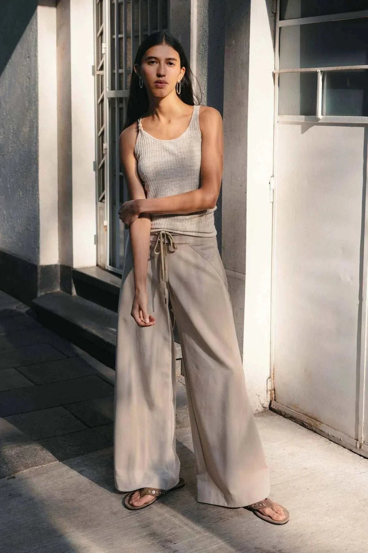 Rowie Haven Bead Linen Tank Oat Marle