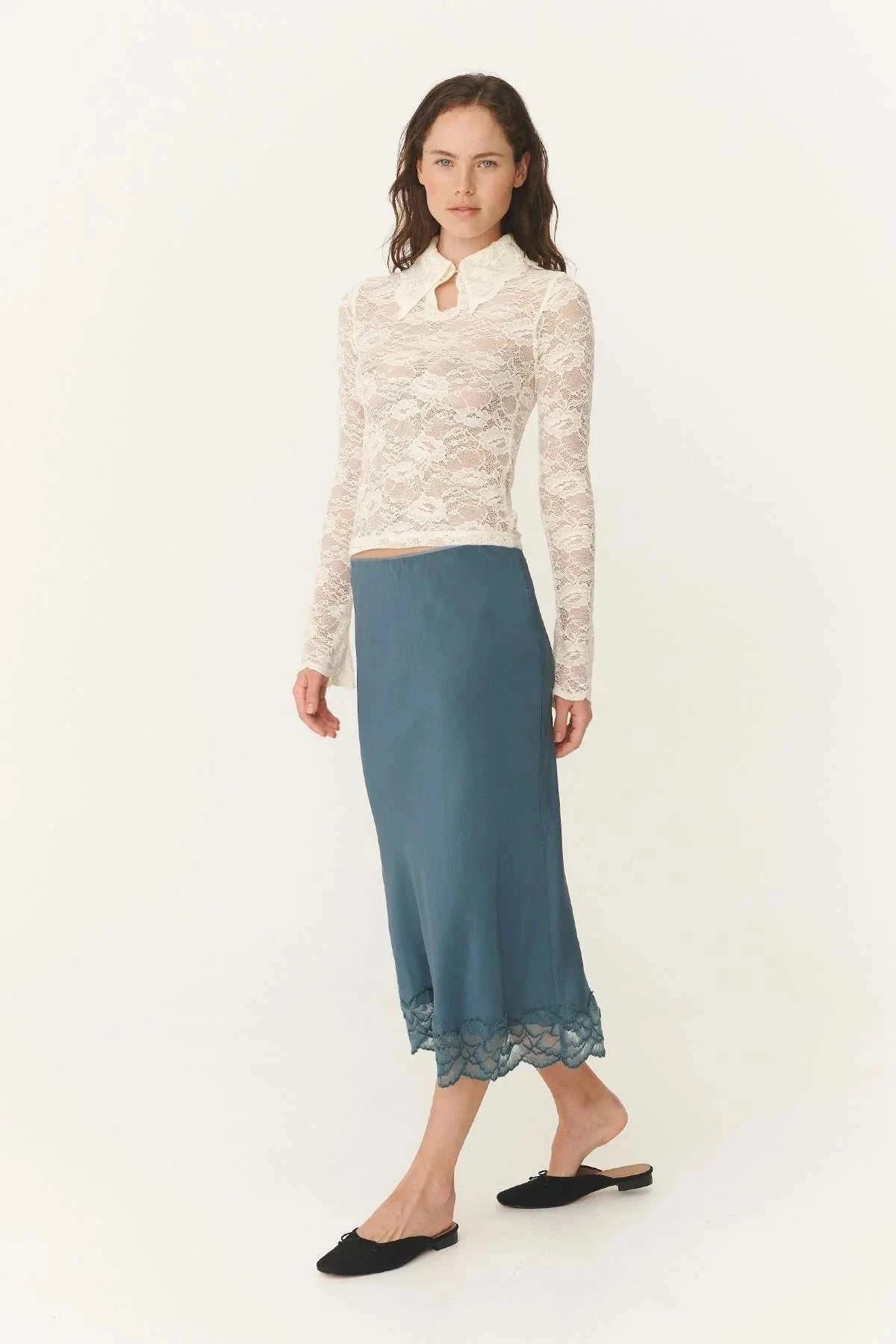 Rowie Marina Midi Skirt Teal Blue
