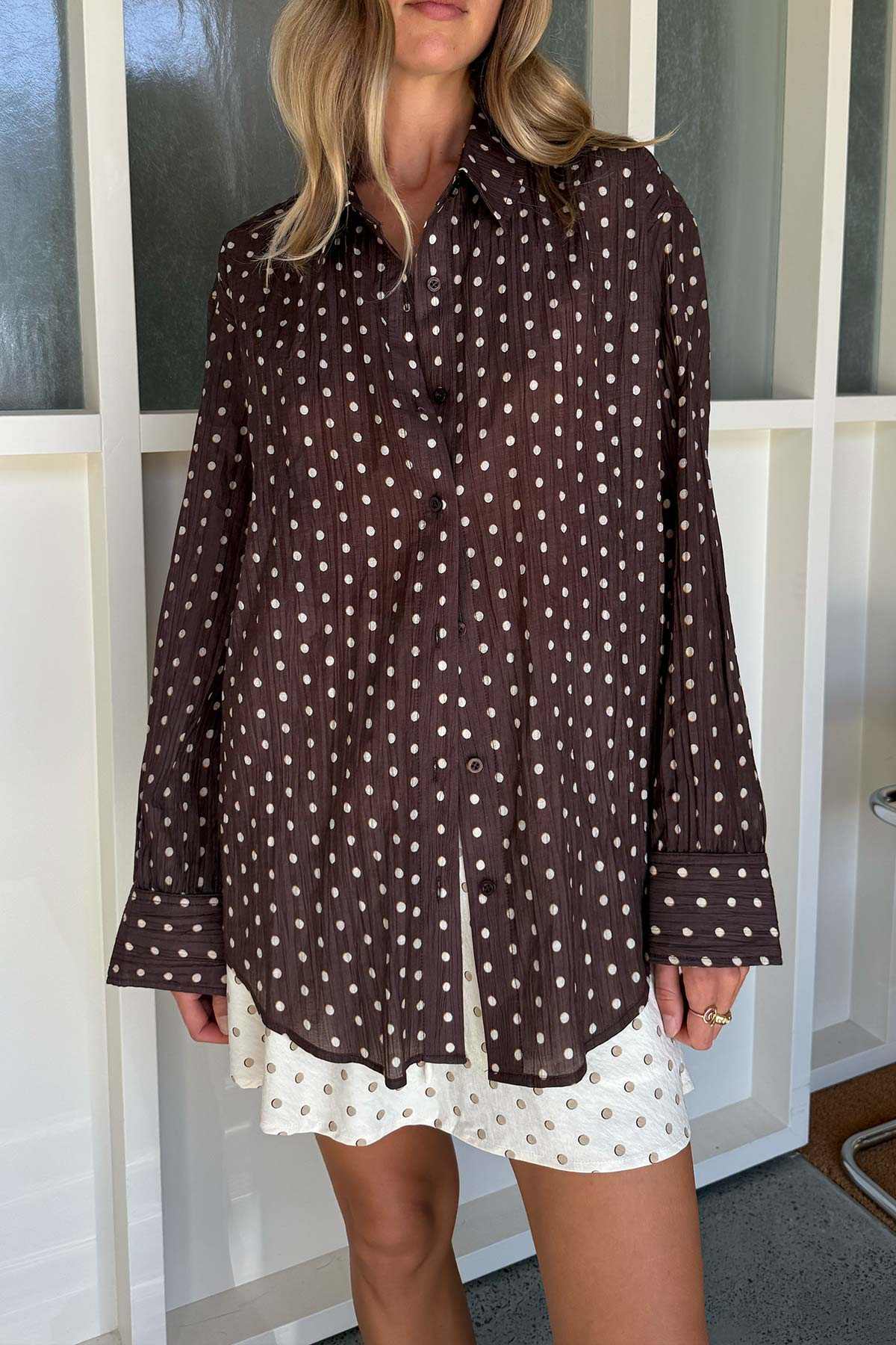 Rowie Ramona Silk Long Sleeve Shirt Cacao Spot