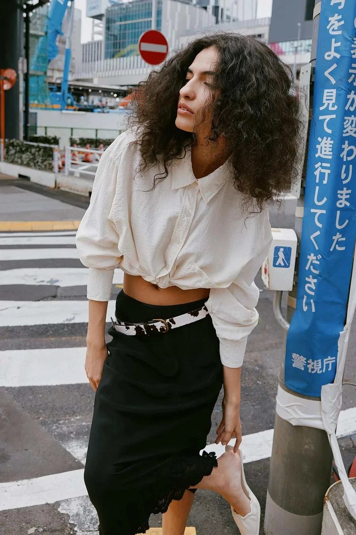 Rowie Ramona Silk Long Sleeve Shirt Vanilla Spot