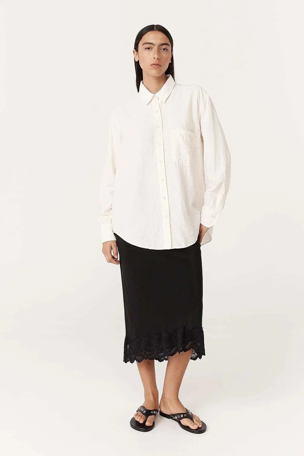 Rowie Ramona Silk Long Sleeve Shirt Vanilla Spot