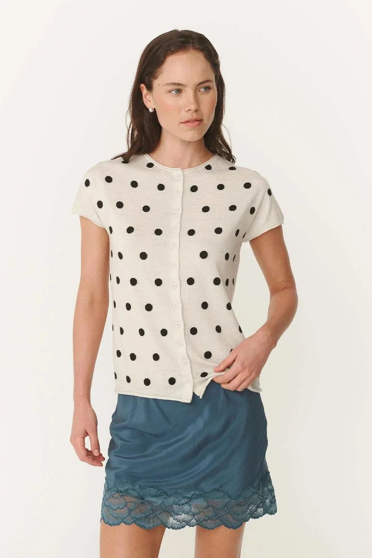 Rowie Sandra Merino Knit Top Bone Espresso Spot