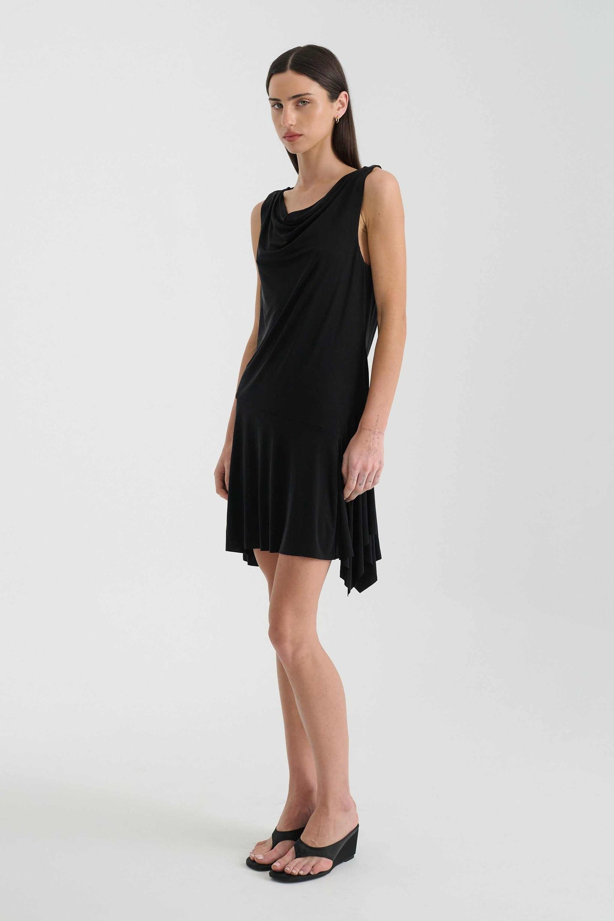 Rowie Juliette Cowl Back Mini Dress Noir