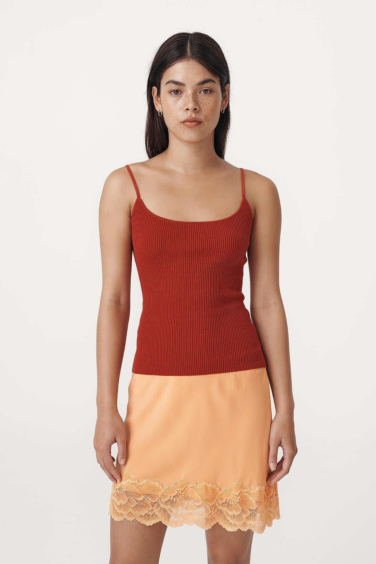 Rowie Ruby Rib Knit Singlet Paprika