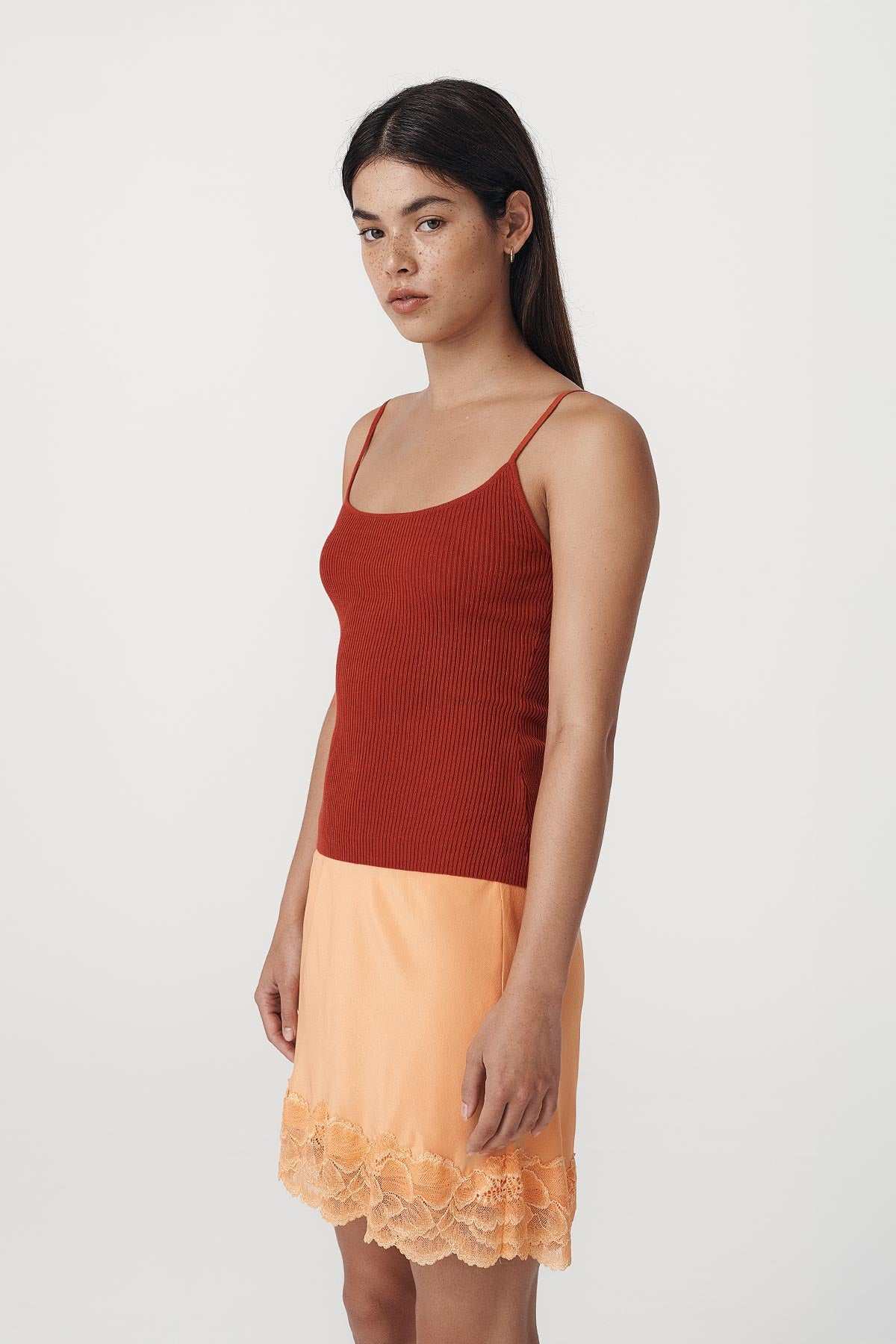 Rowie Ruby Rib Knit Singlet Paprika