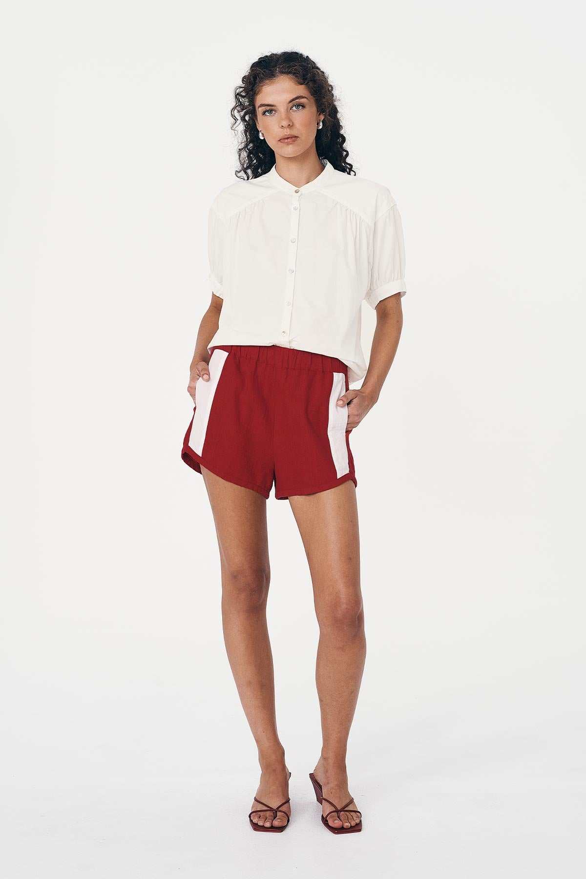 Rowie Simone Linen Shorts Siren Red