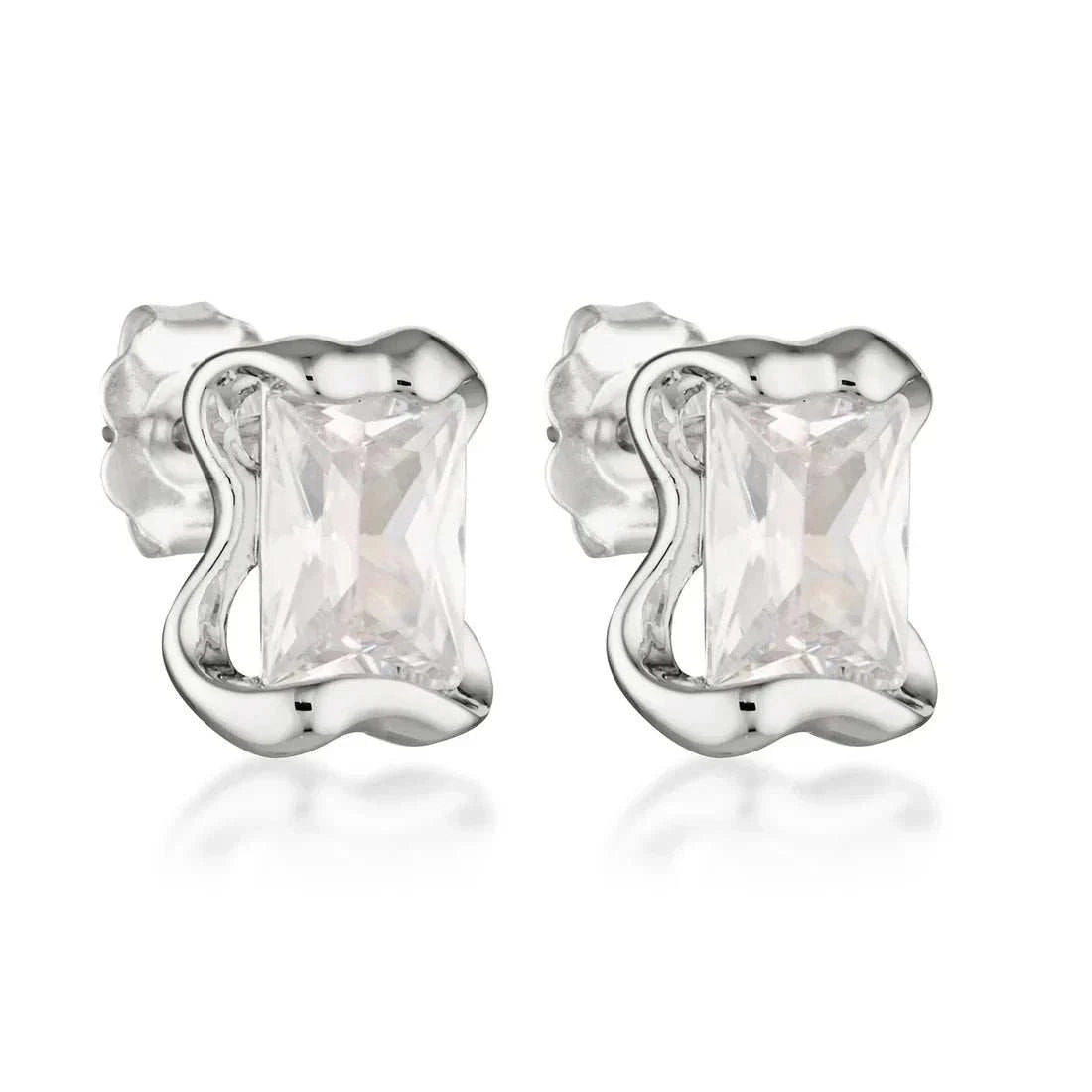 De Sur Molten CZ Earrings Silver