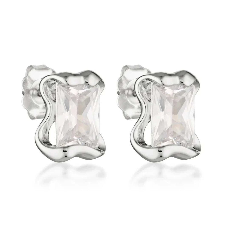 De Sur Molten CZ Earrings Silver
