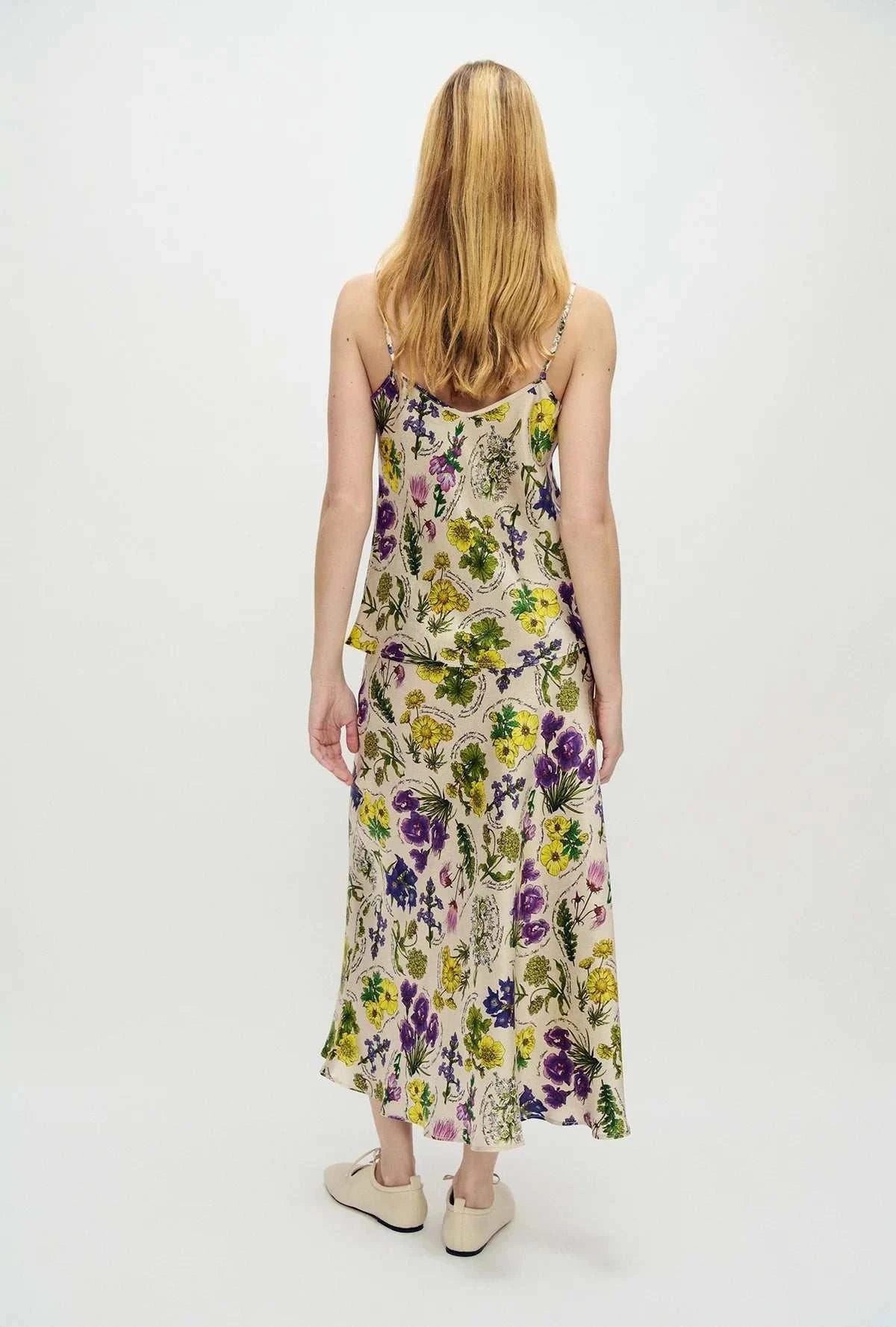 Silk Laundry Long Bias Cut Skirt Endangered Flowers