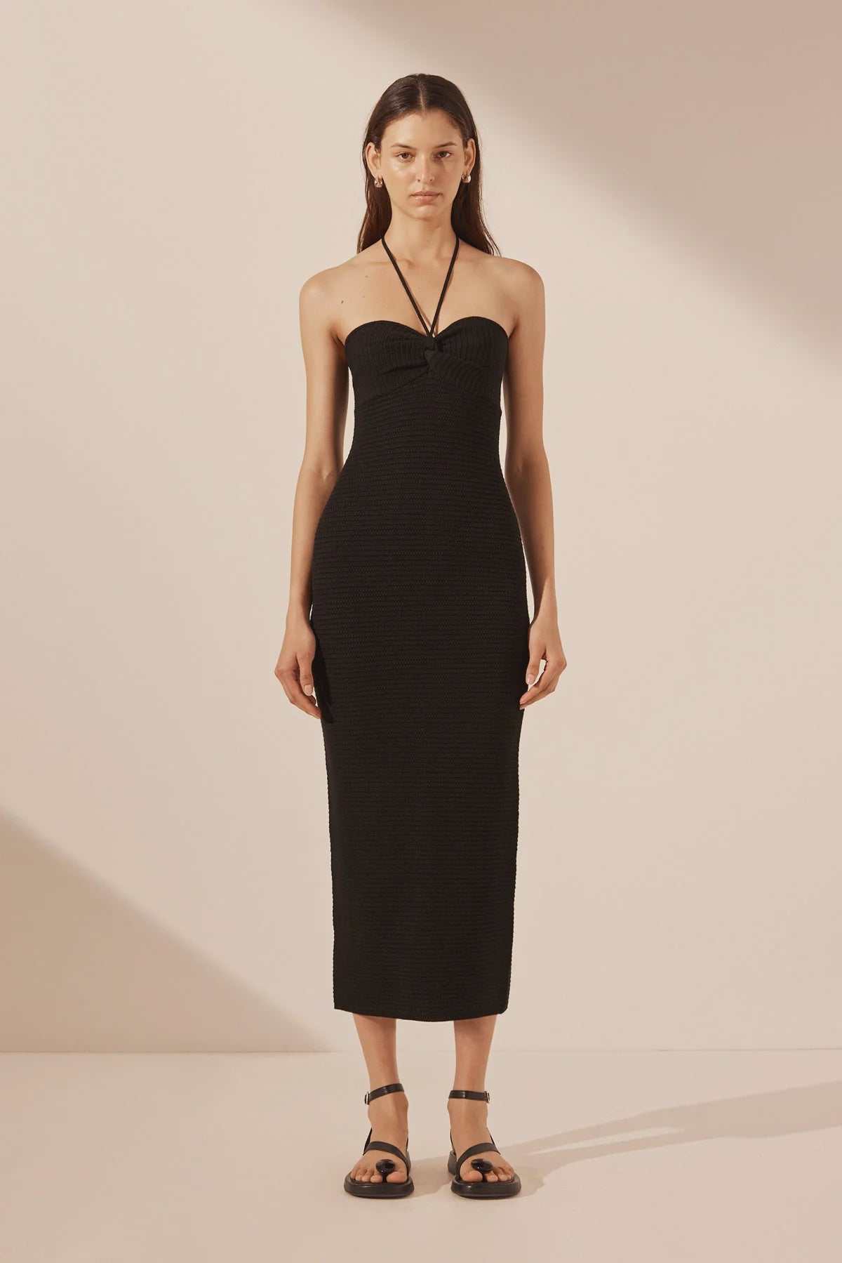 Shona Joy Eve Twist Front Halter Midi Dress Black