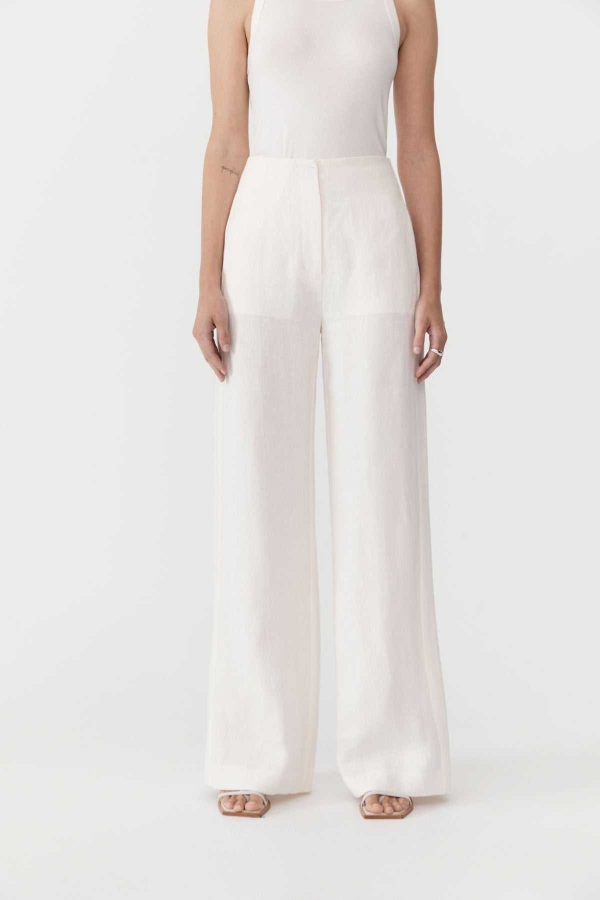 St. Agni Linen Wide Leg Pants Ivory