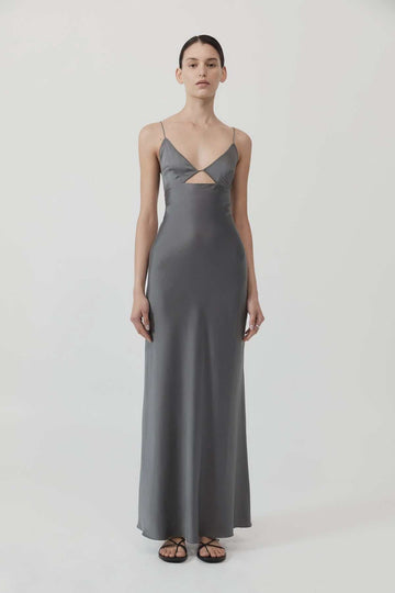 St Agni Soft Silk Bra Bias Slip Pewter Grey
