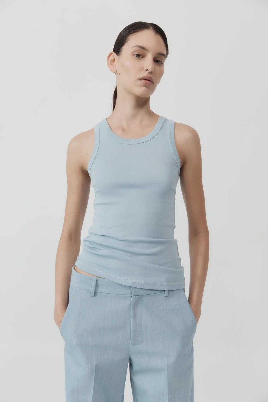 St Agni Organic Cotton Singlet Stone Blue