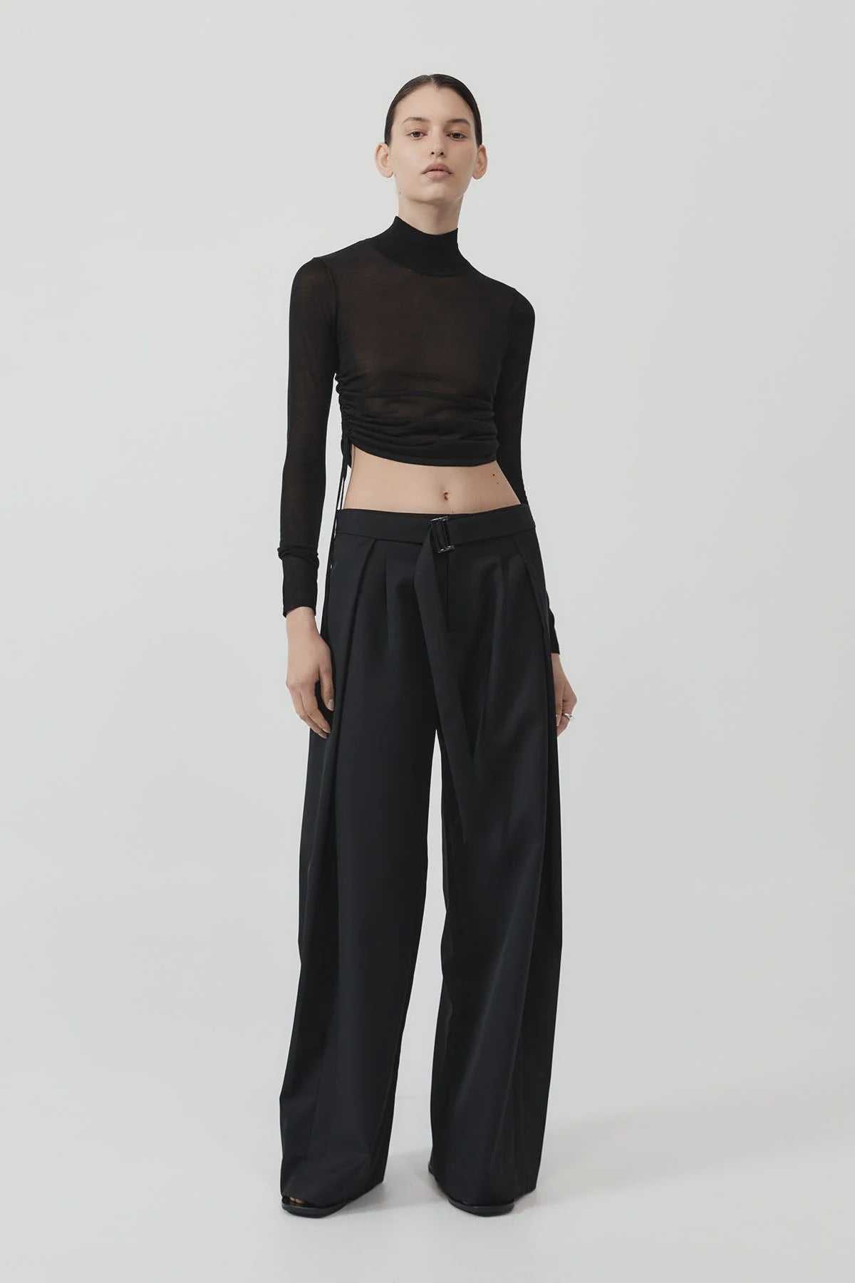 St Agni Sheer Ruched Top Black