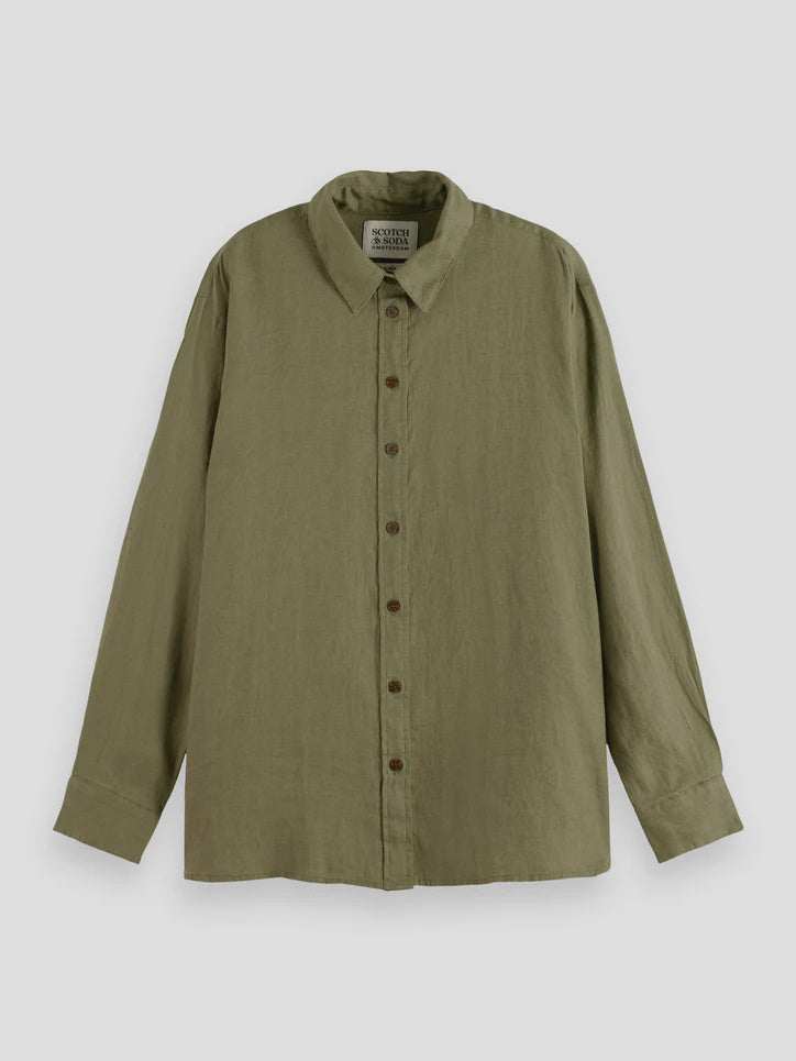 Scotch and Soda Oversized Linen Shirt Olive Green