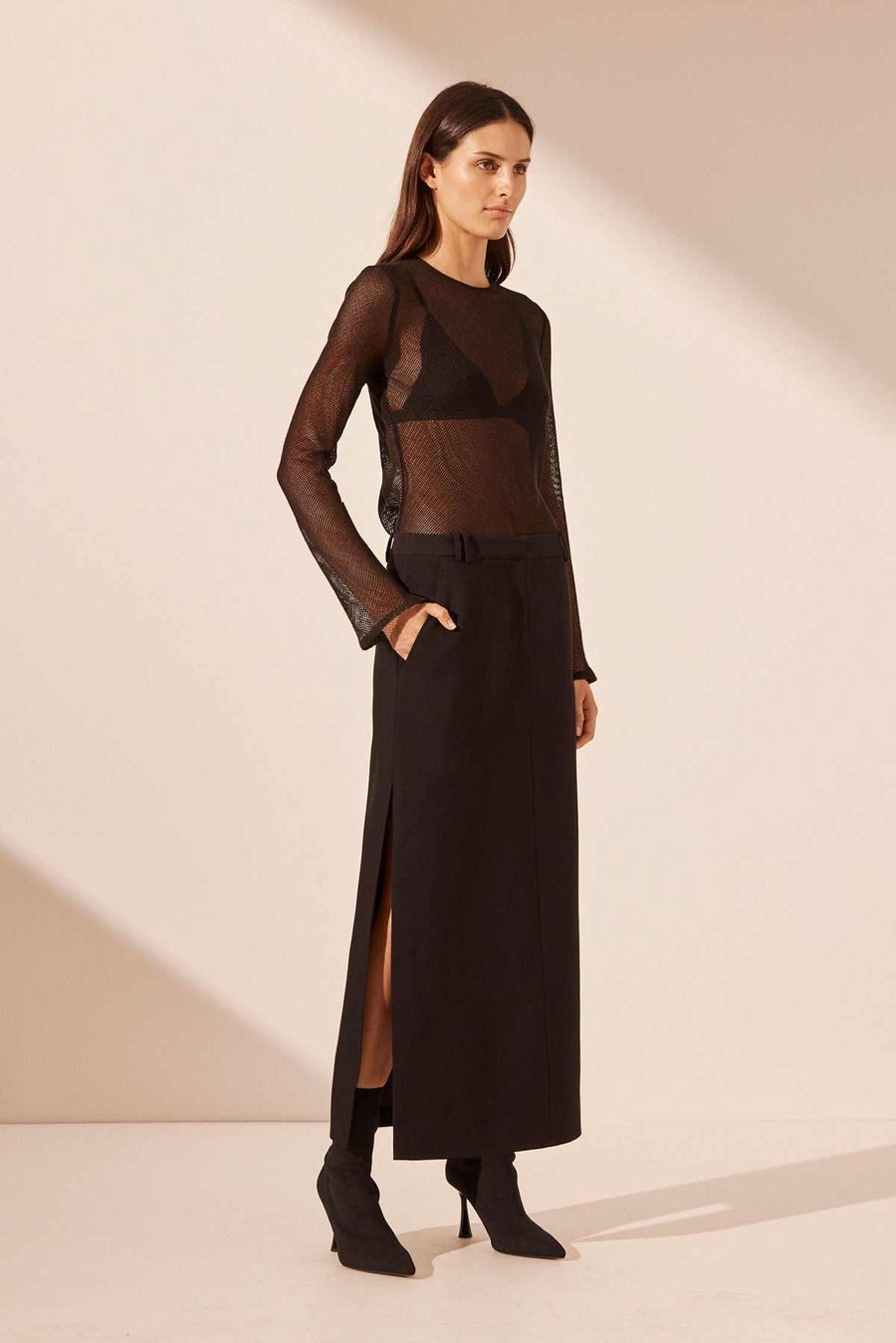 Shona Joy Irena Side Split Maxi Skirt Black