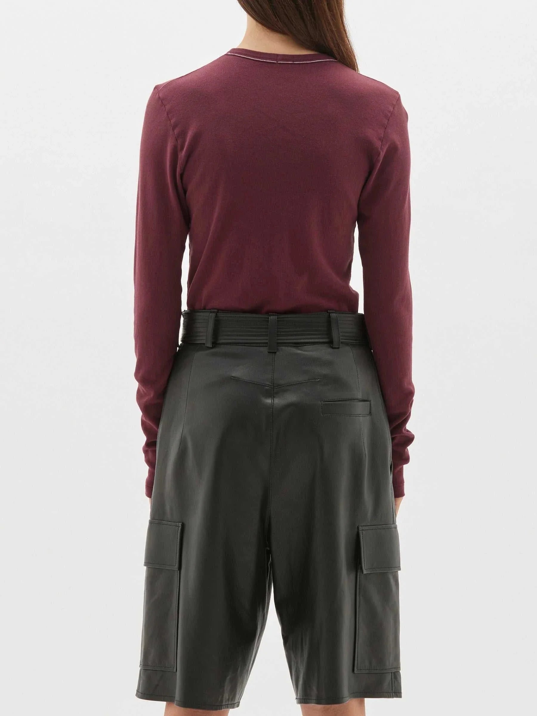 Bassike Rib Contrast Placket Long Sleeve Tee Mulberry