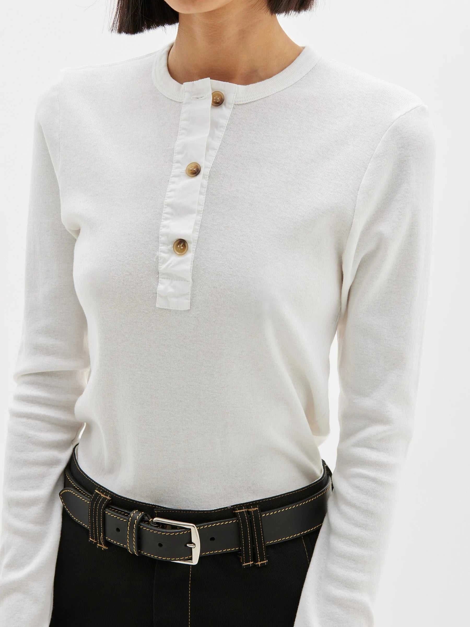 Bassike Rib Contrast Placket Long Sleeve