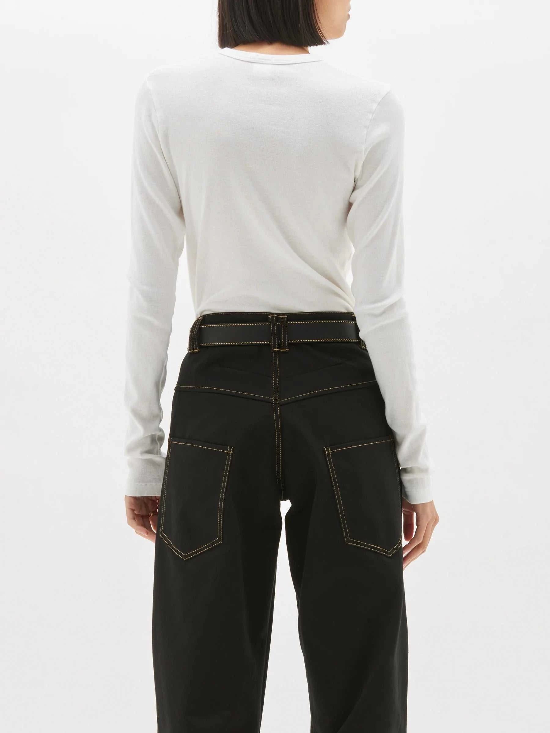 Bassike Rib Contrast Placket Long Sleeve