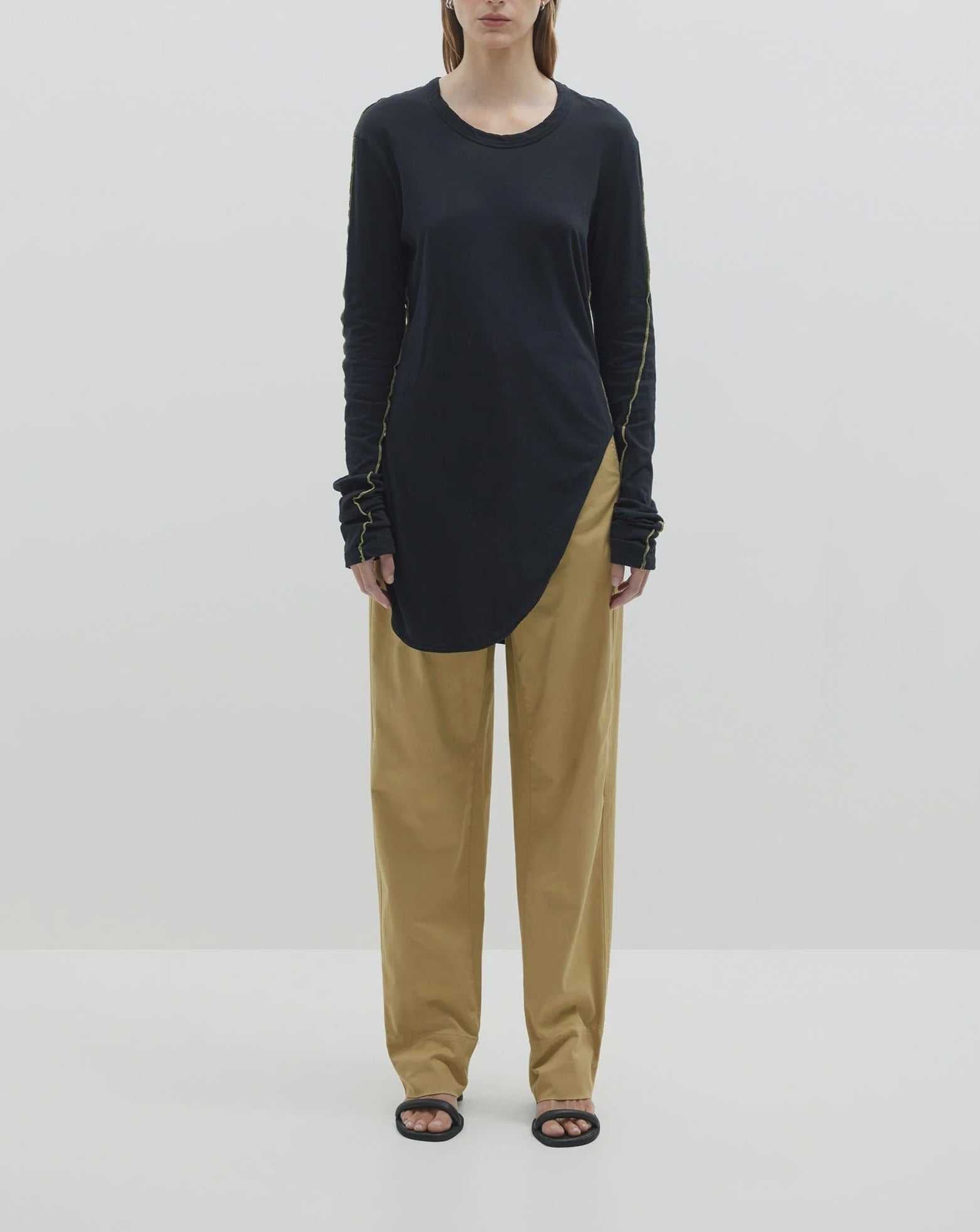 Bassike Scoop Hem Layering Long Sleeve T Shirt Black Malt