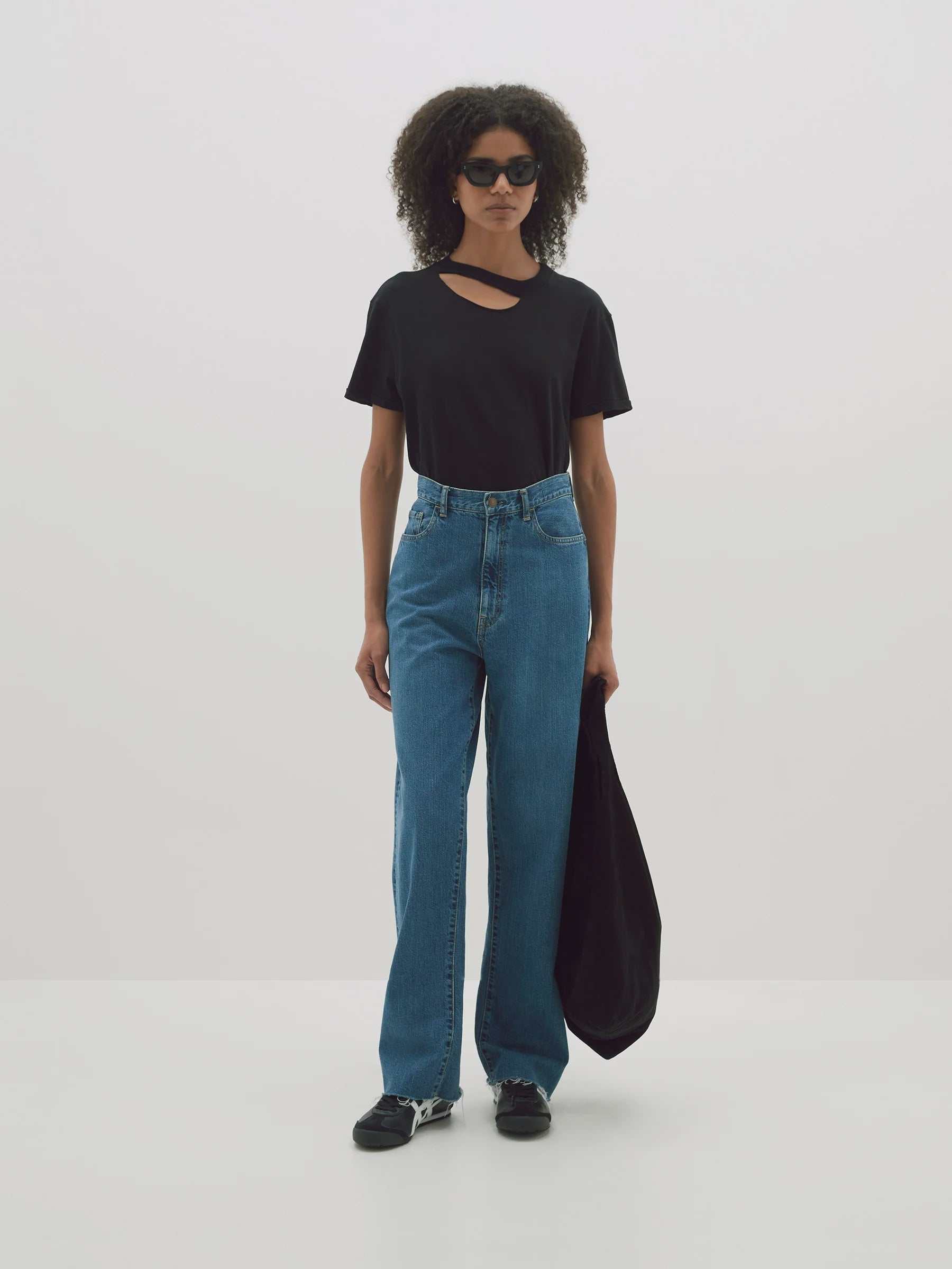 Bassike Raw Cutout Short Sleeve T/Shirt Black