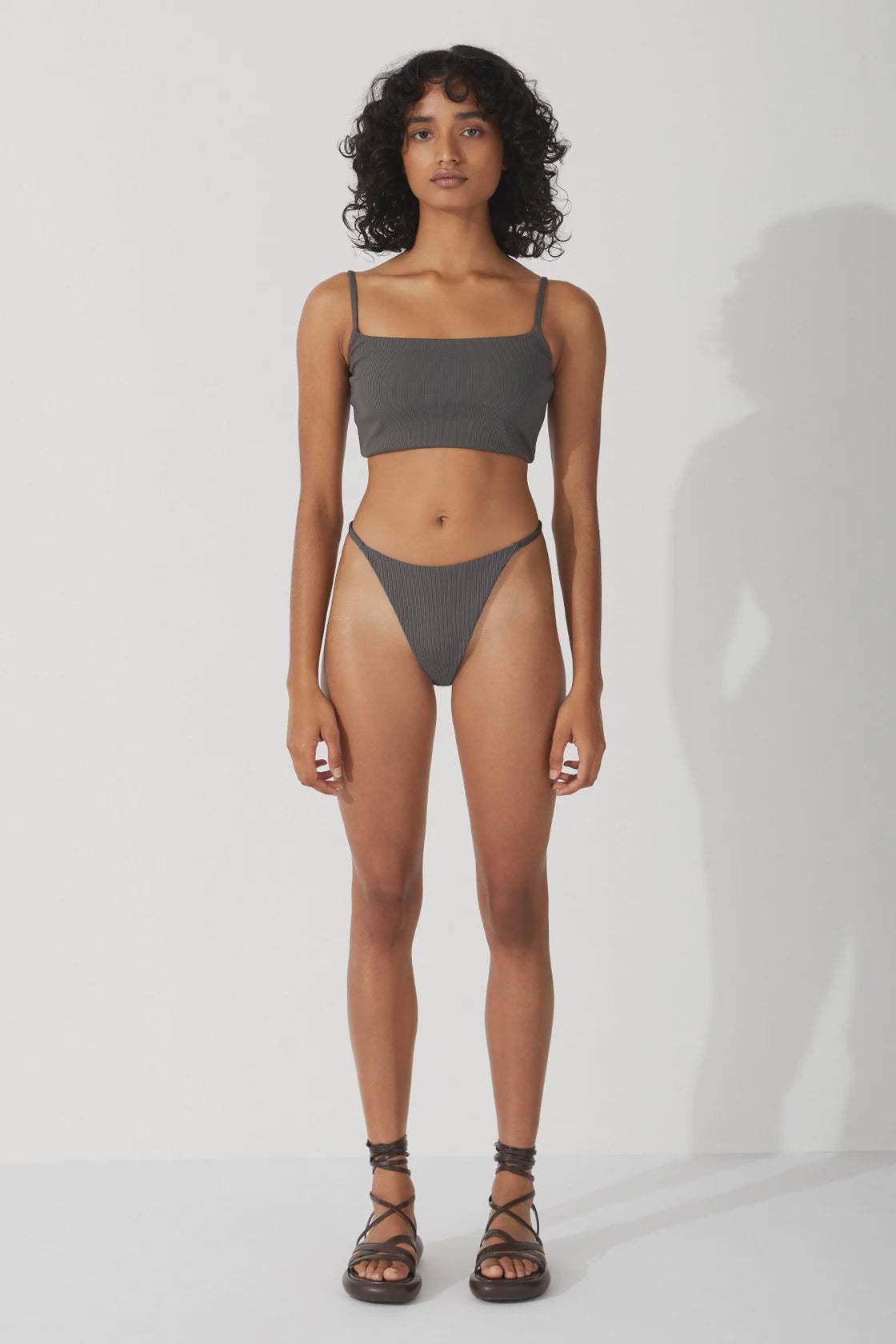 Zulu and Zephyr Rib Curve Thong Brief Charcoal