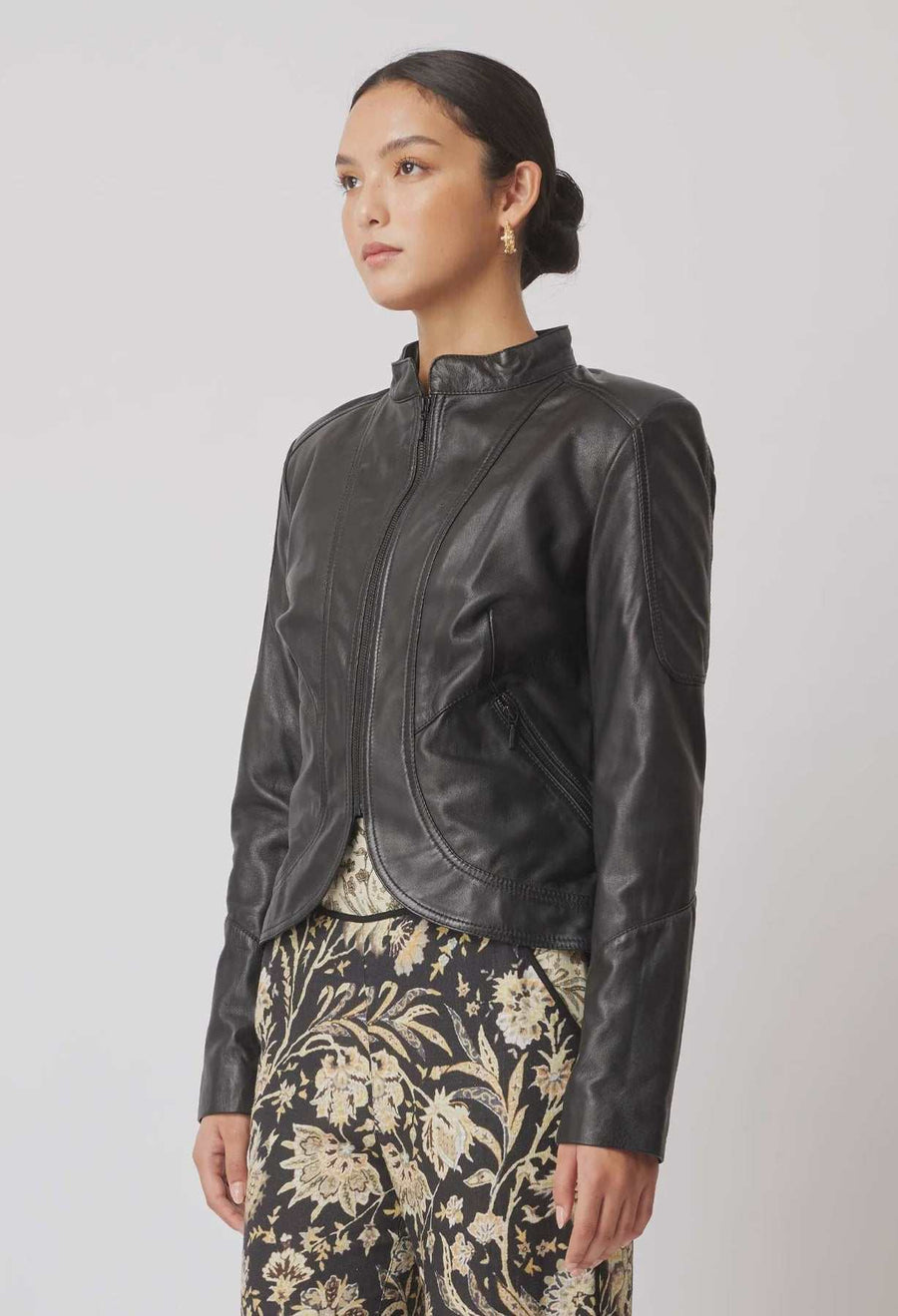 Harmony Curved Hem Leather Jacket Black