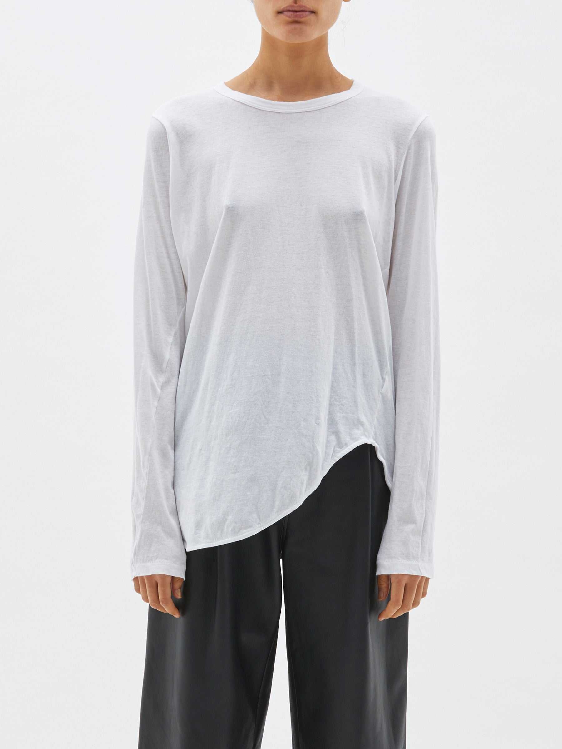 Bassike Regular Scoop Hem Long Sleeve T.Shirt White