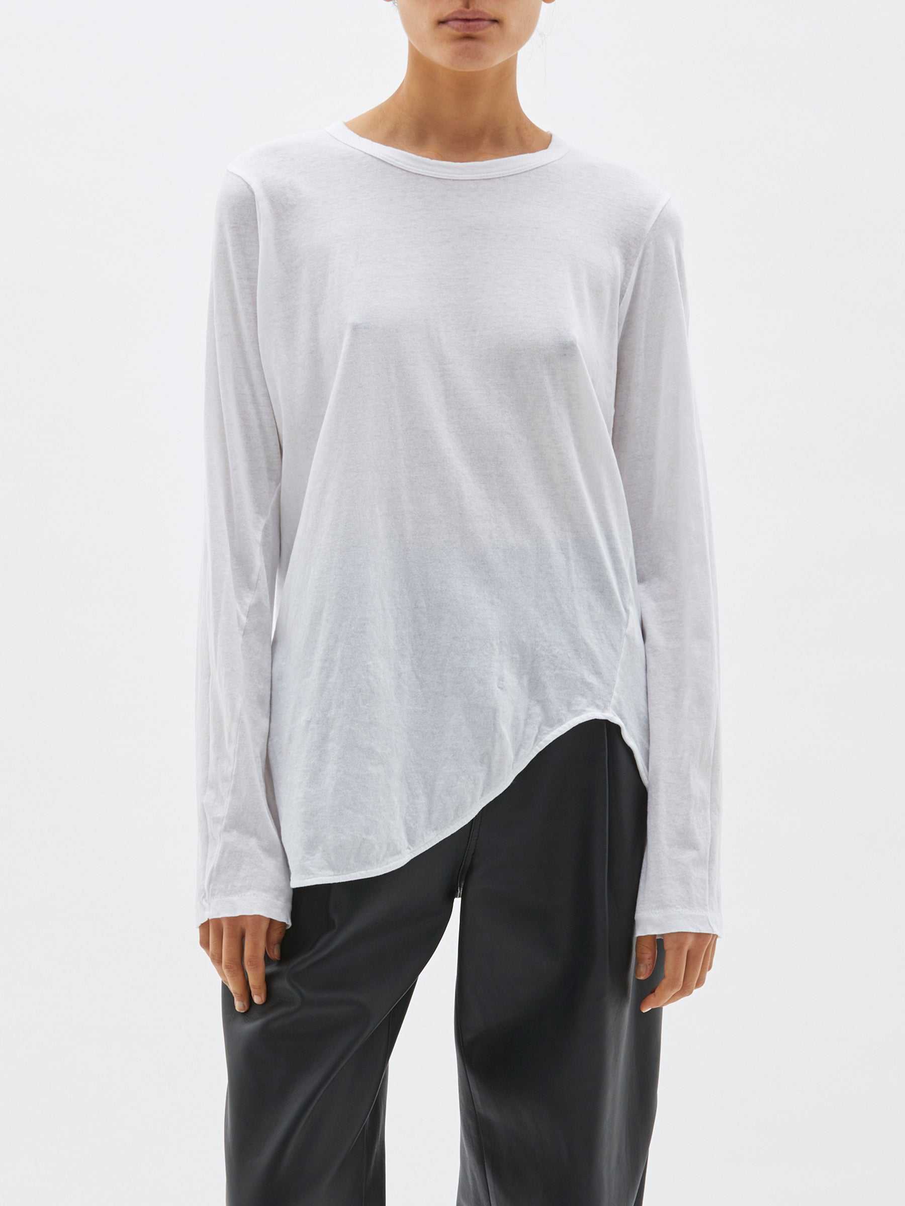 Bassike Regular Scoop Hem Long Sleeve T.Shirt White