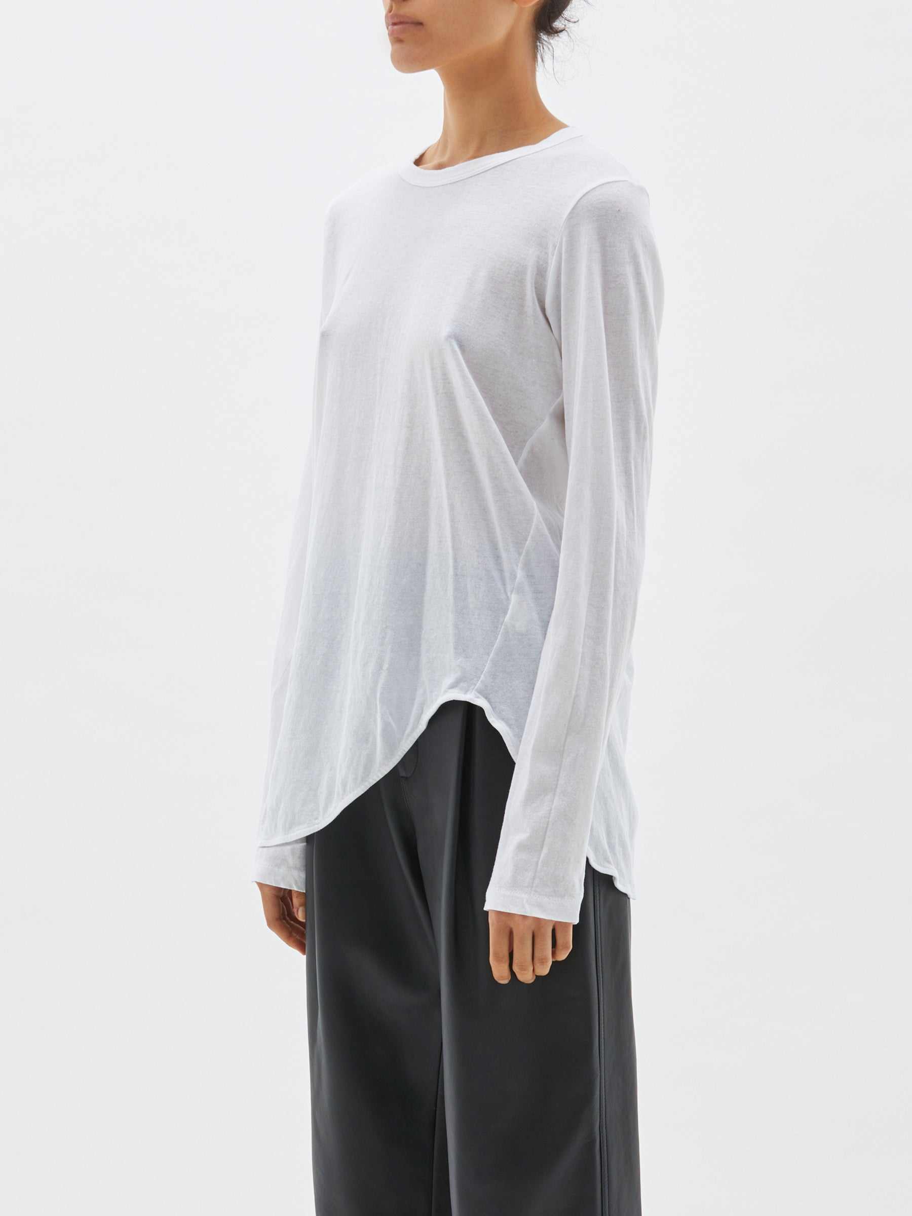 Bassike Regular Scoop Hem Long Sleeve T.Shirt White