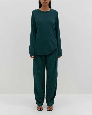 Bassike Regular Scoop Hem Long Sleeve TShirt Deep Forest