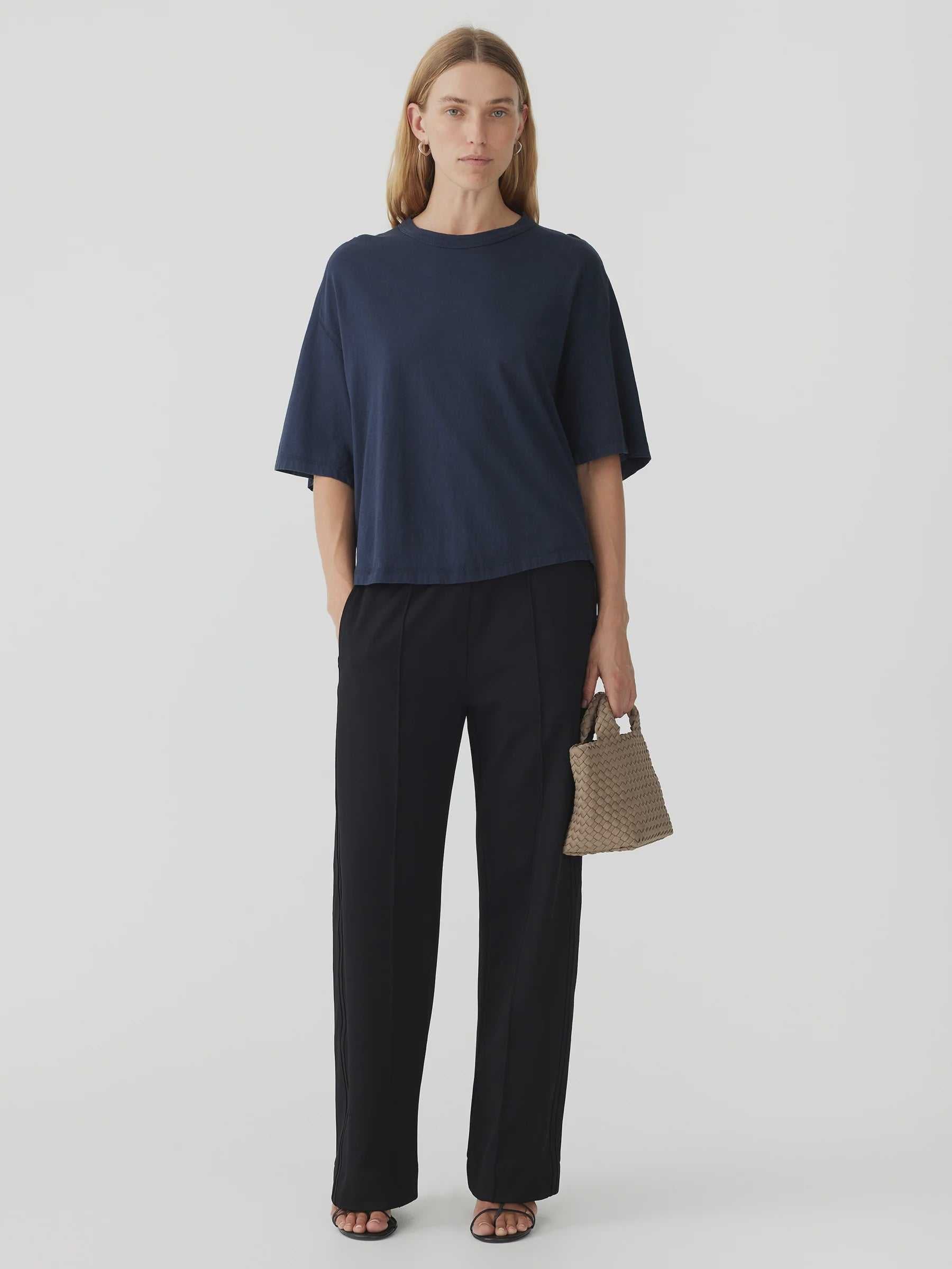 Bassike Back Splice Boxy Short Sleeve T shirt Blue Ink