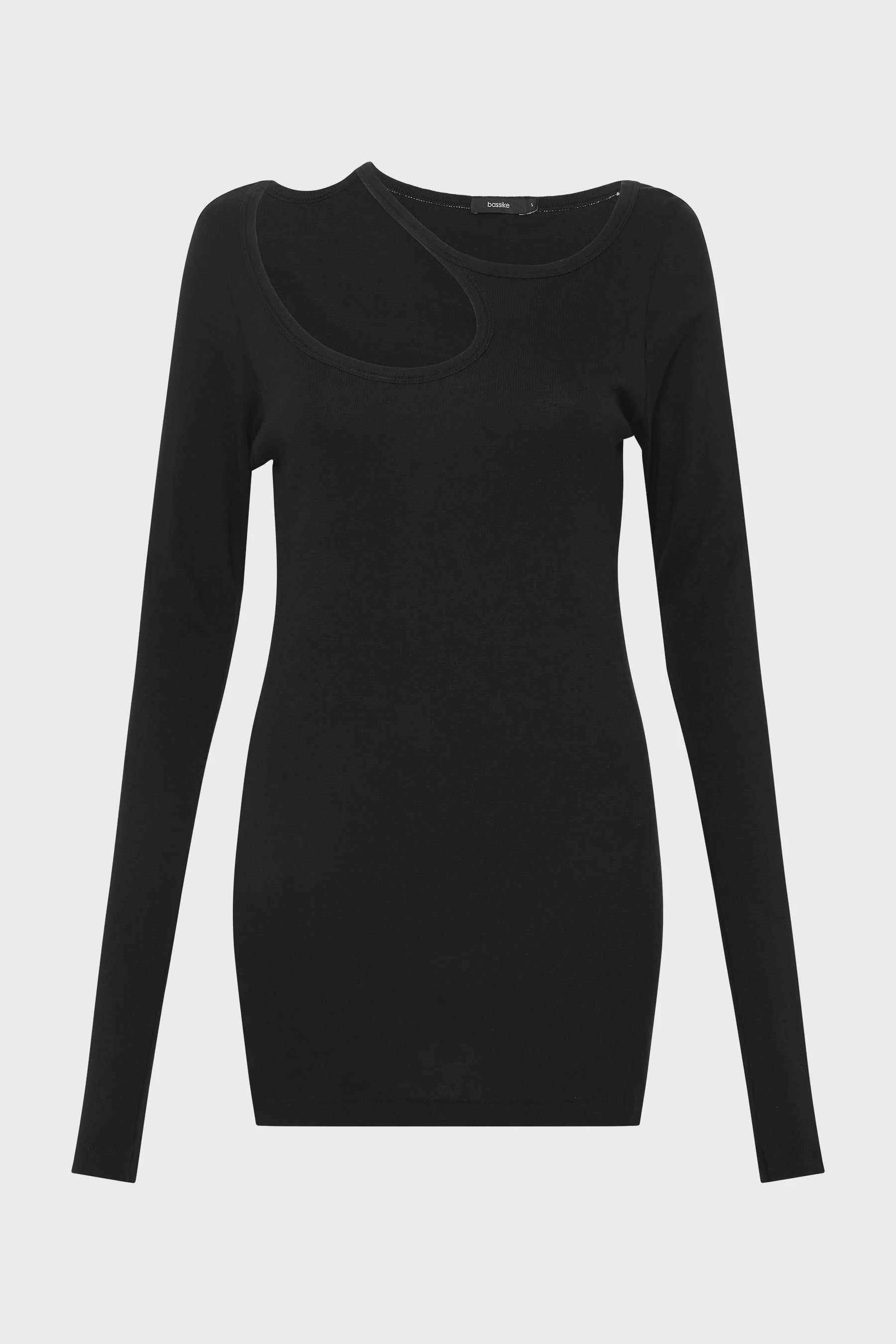 Bassike Slim Rib Cut Out Long Sleeve T Shirt Black