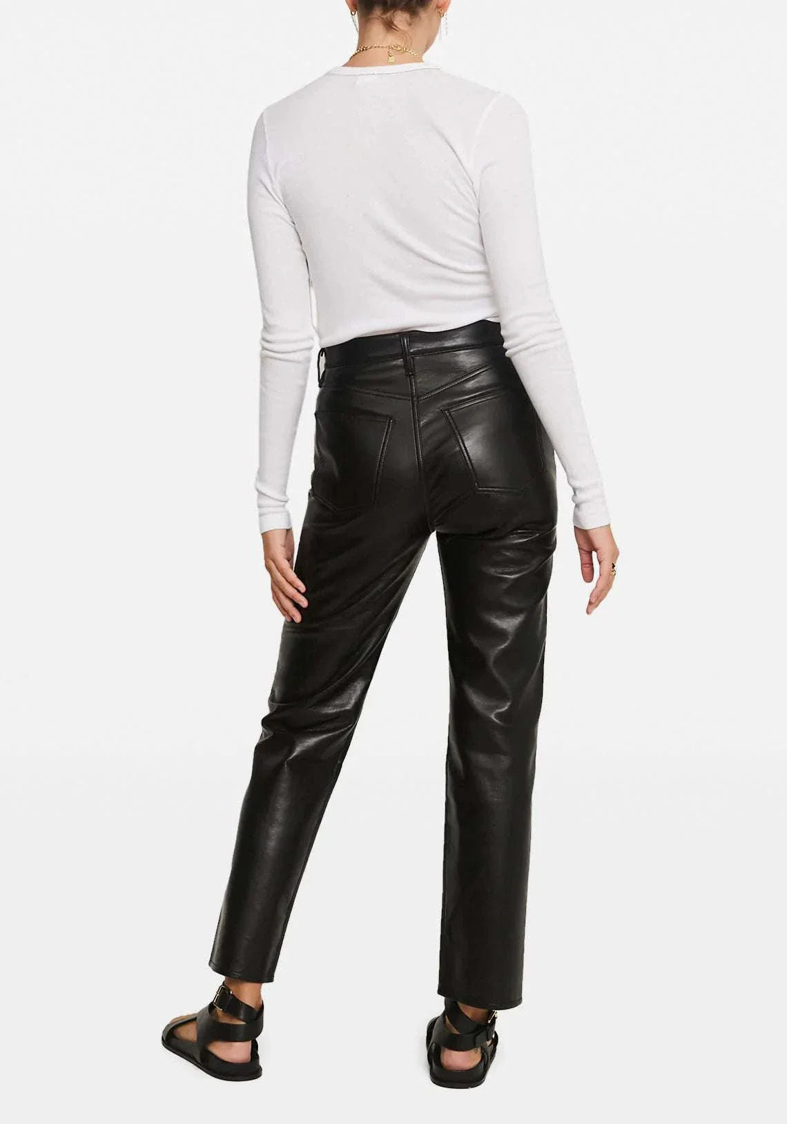 Bassike Slim Rib V Neck Long Sleeve T Shirt White