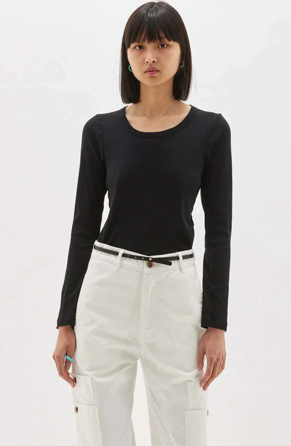 Bassike Slim Scoop Neck Rib Long Sleeve