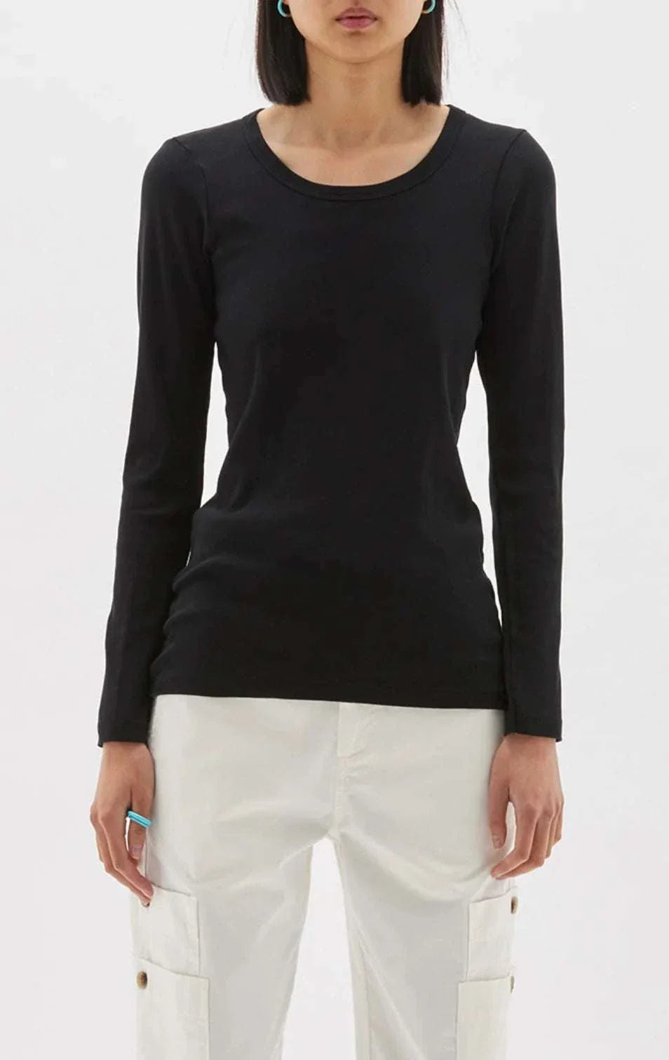 Bassike Slim Scoop Neck Rib Long Sleeve