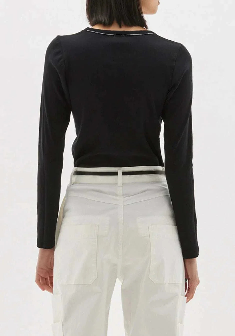 Bassike Slim Scoop Neck Rib Long Sleeve