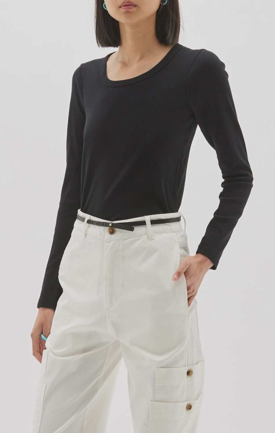 Bassike Slim Scoop Neck Rib Long Sleeve