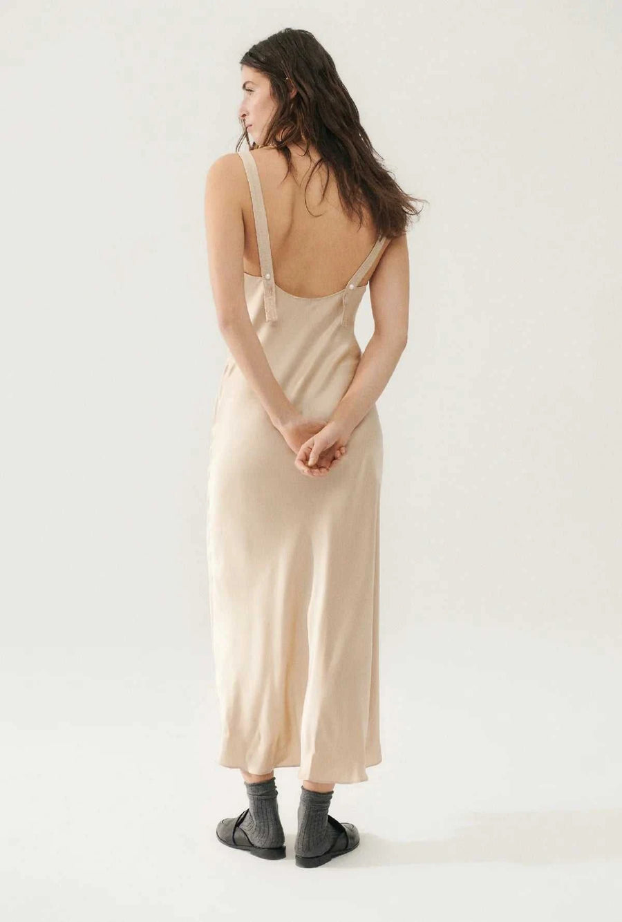Silk Laundry Deco Ruched Dress Hazelnut
