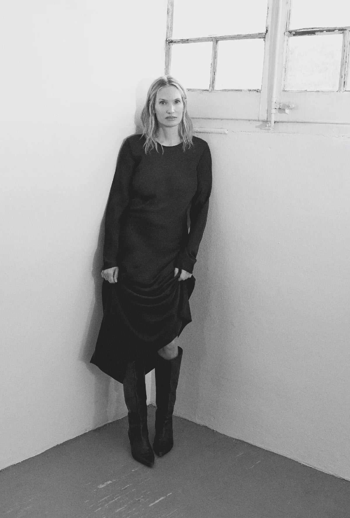 Silk Laundry Full Sleeve Bias Cut Dress Black