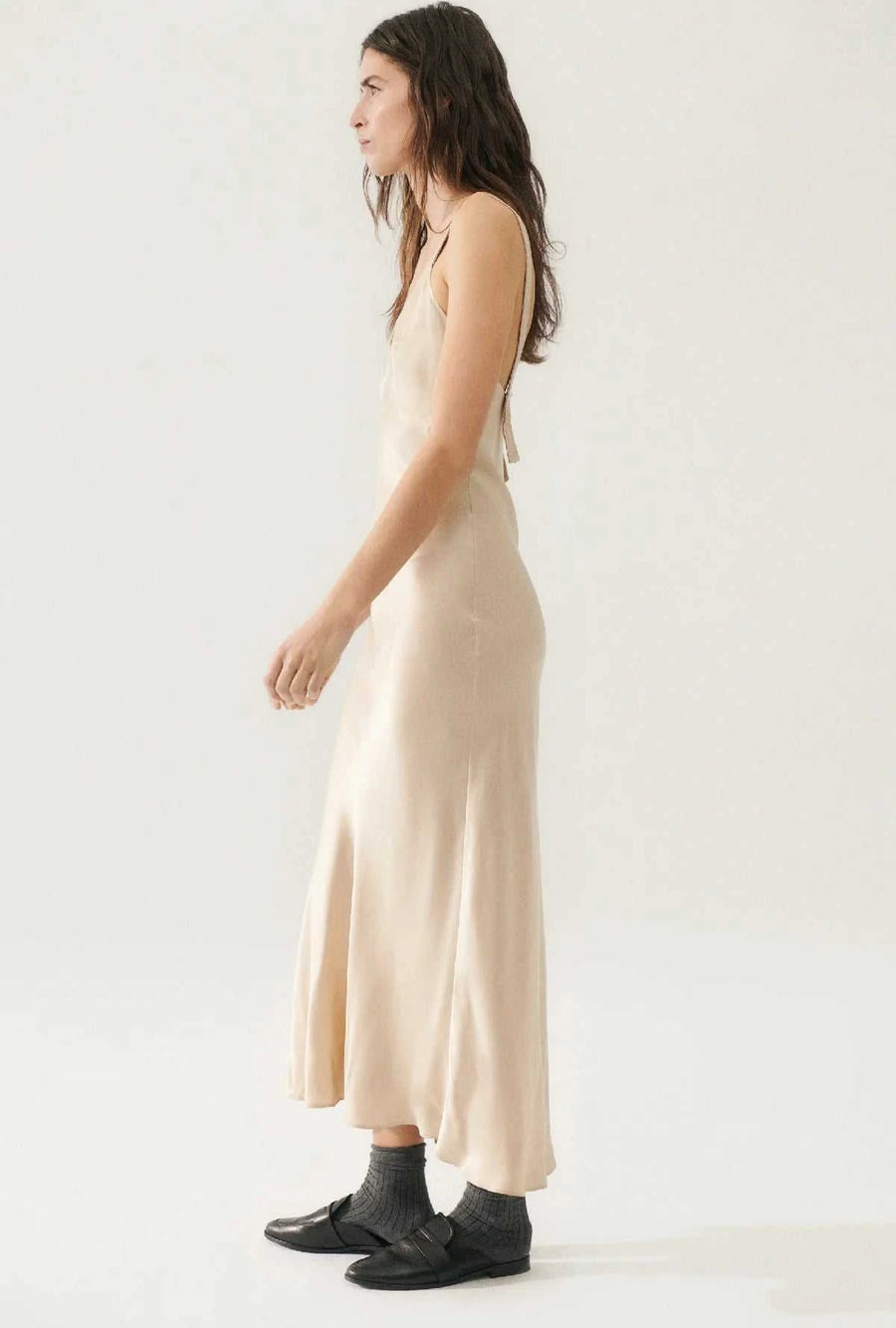 Silk Laundry Deco Ruched Dress Hazelnut
