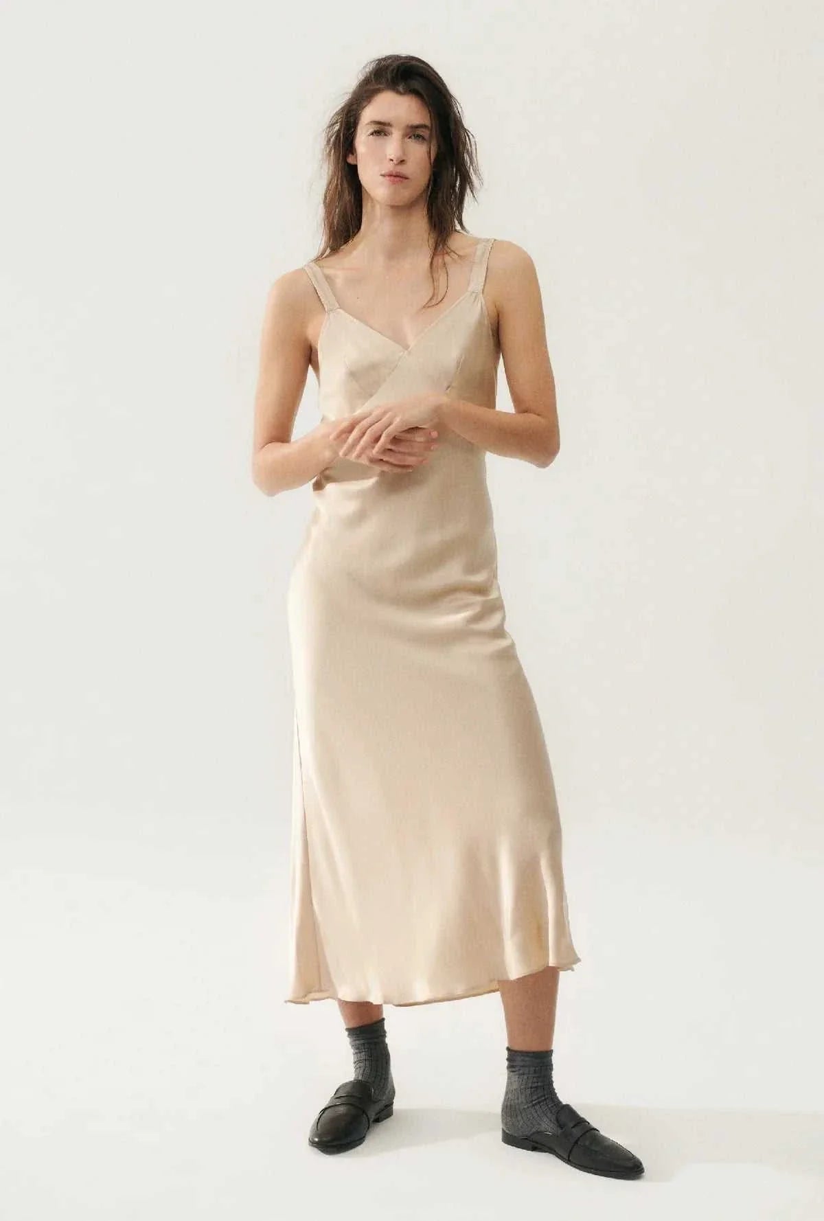 Silk Laundry Deco Ruched Dress Hazelnut