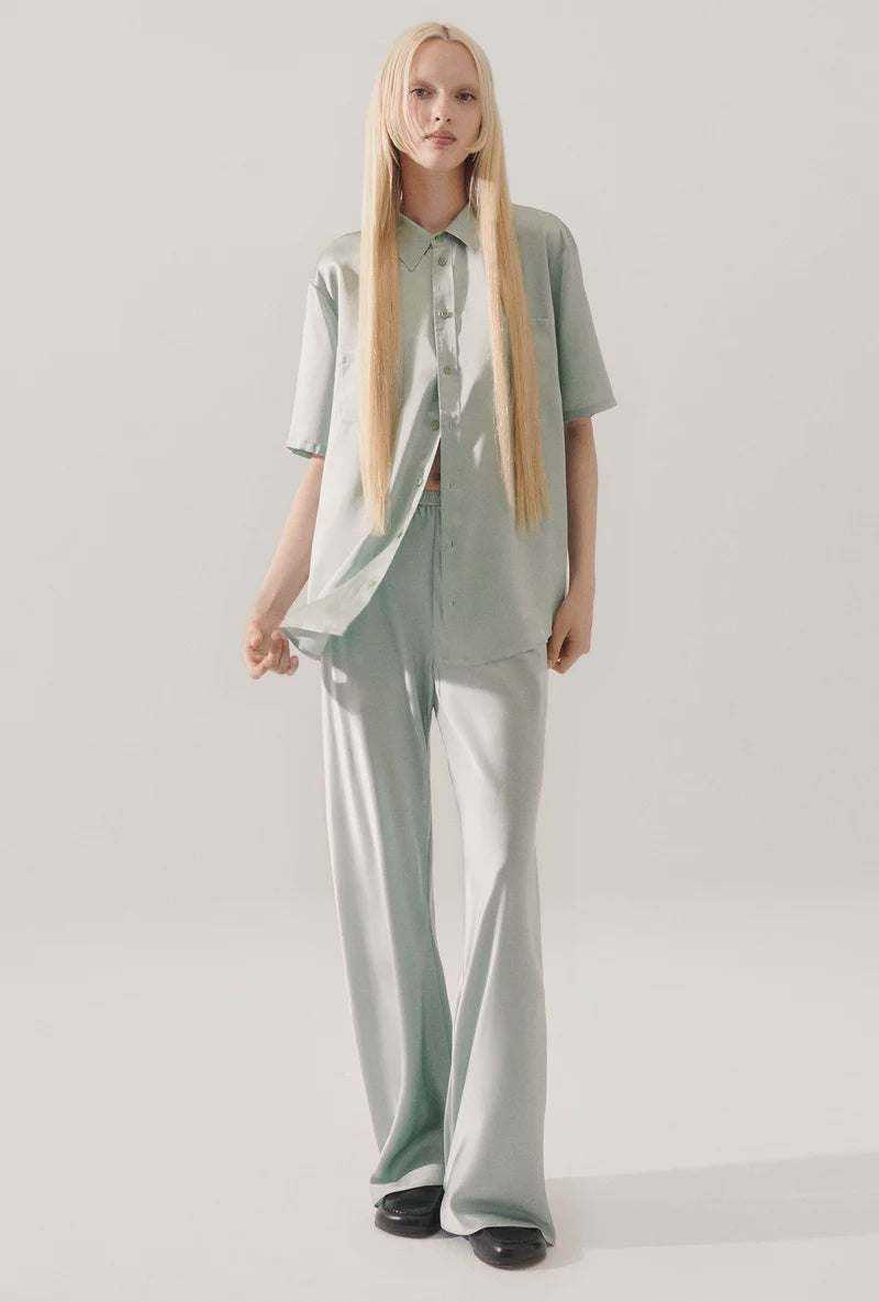 Silk Laundry Short Sleeve Boyfriend Shirt Alabaster